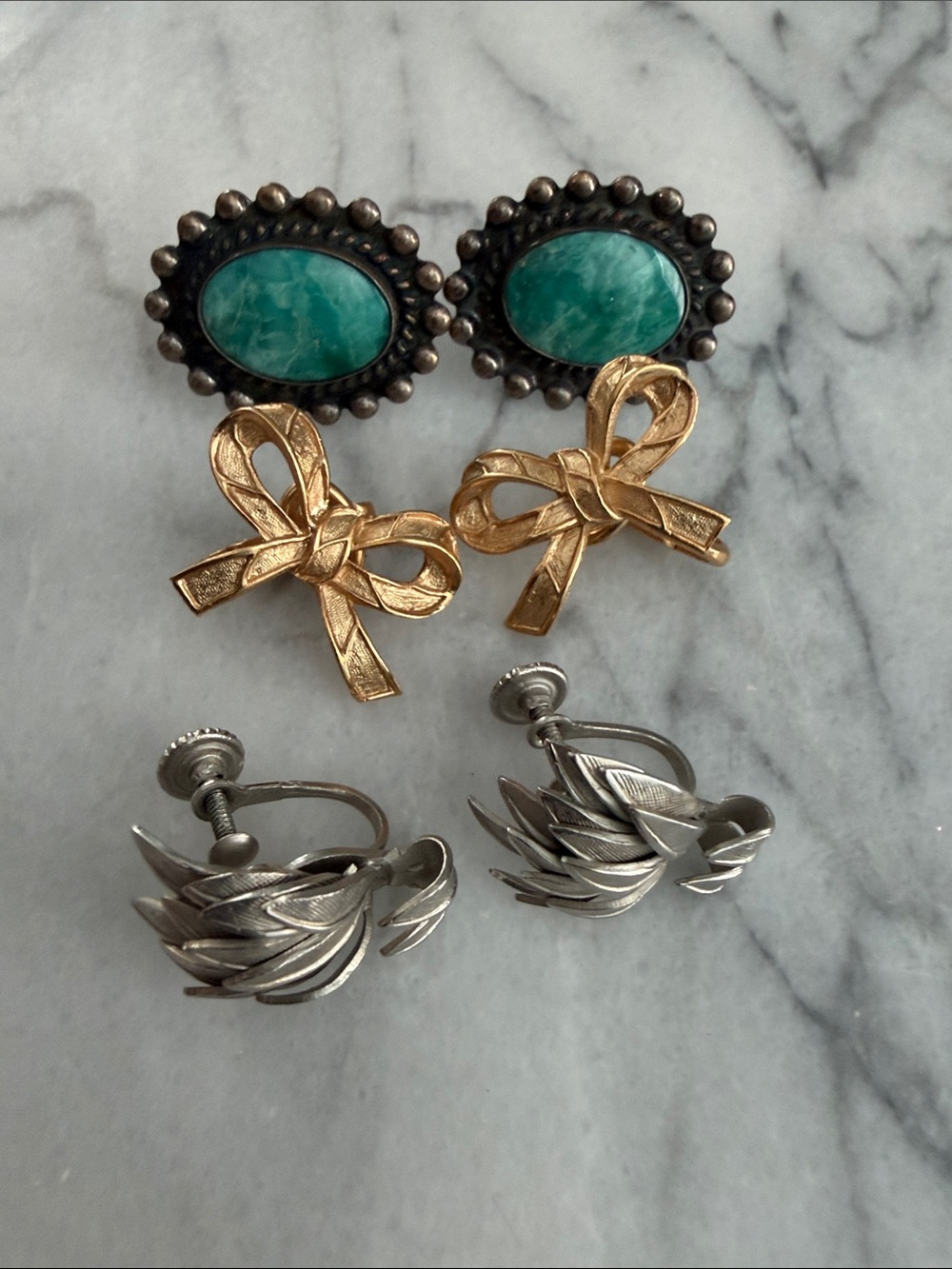 Lot of 3 vintage clip on earrings- Trifari, Giovann